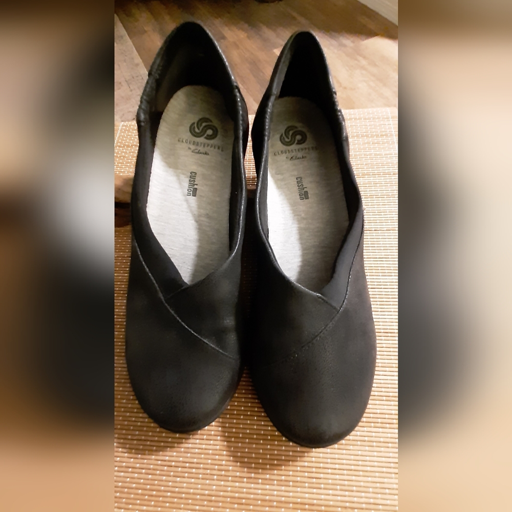 Womens Clarks Black Cloudsteppers Wedge Soft Cushion Size 7.5M